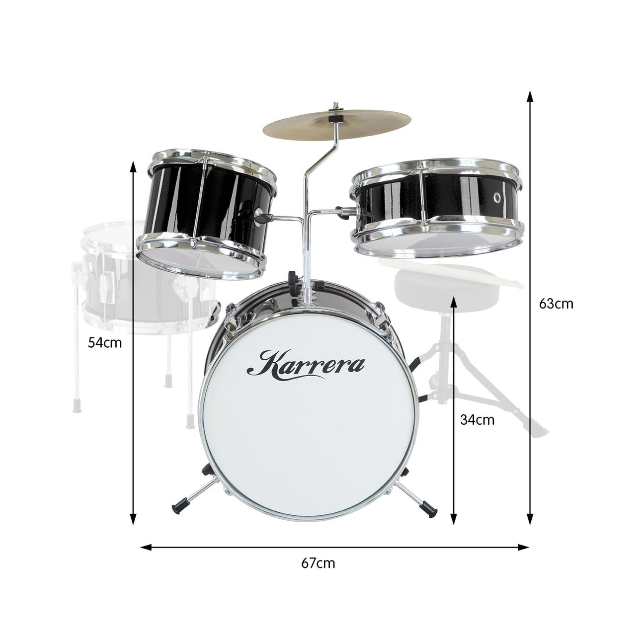 Karrera Children's 4pc Drum Kit - Black