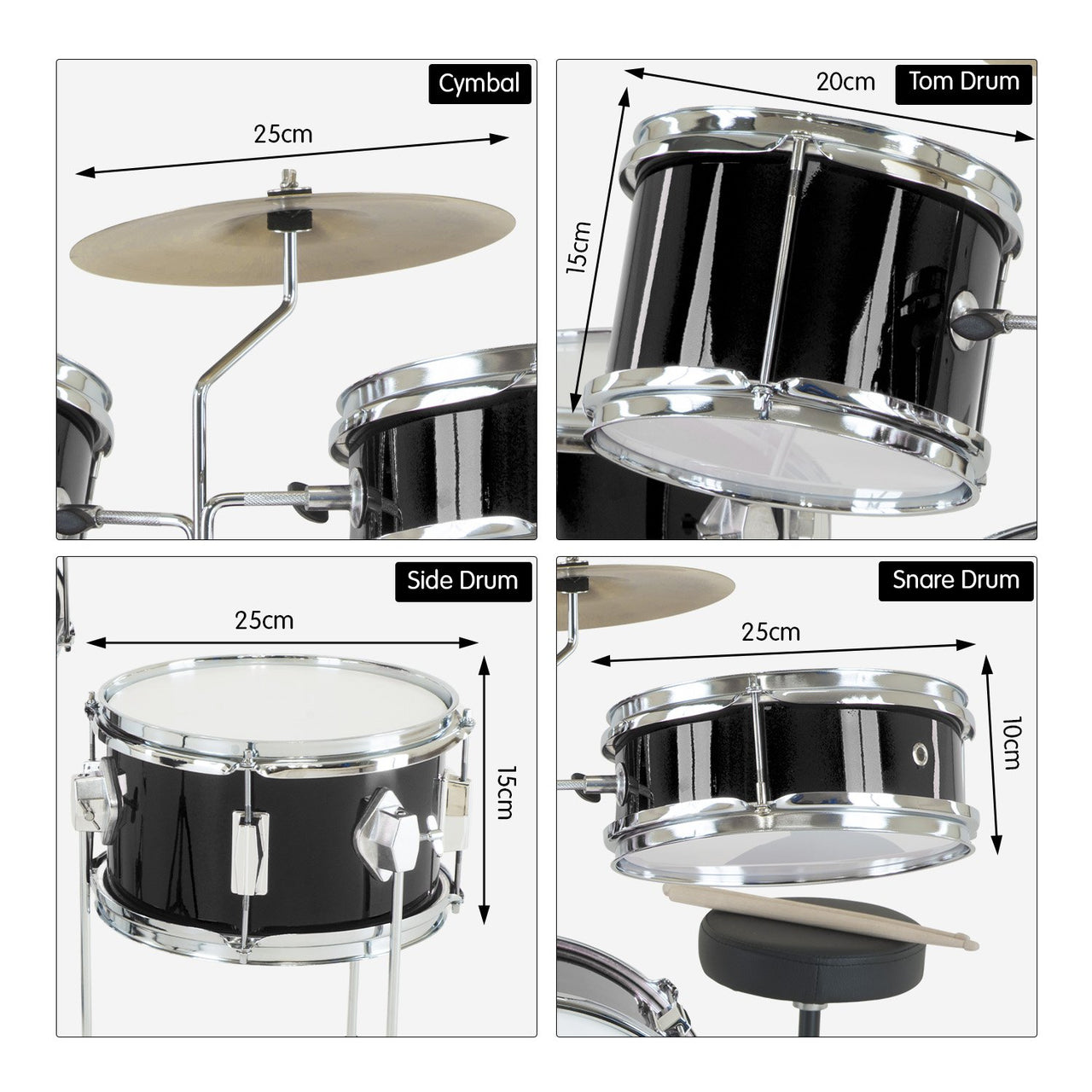 Karrera Children's 4pc Drum Kit - Black