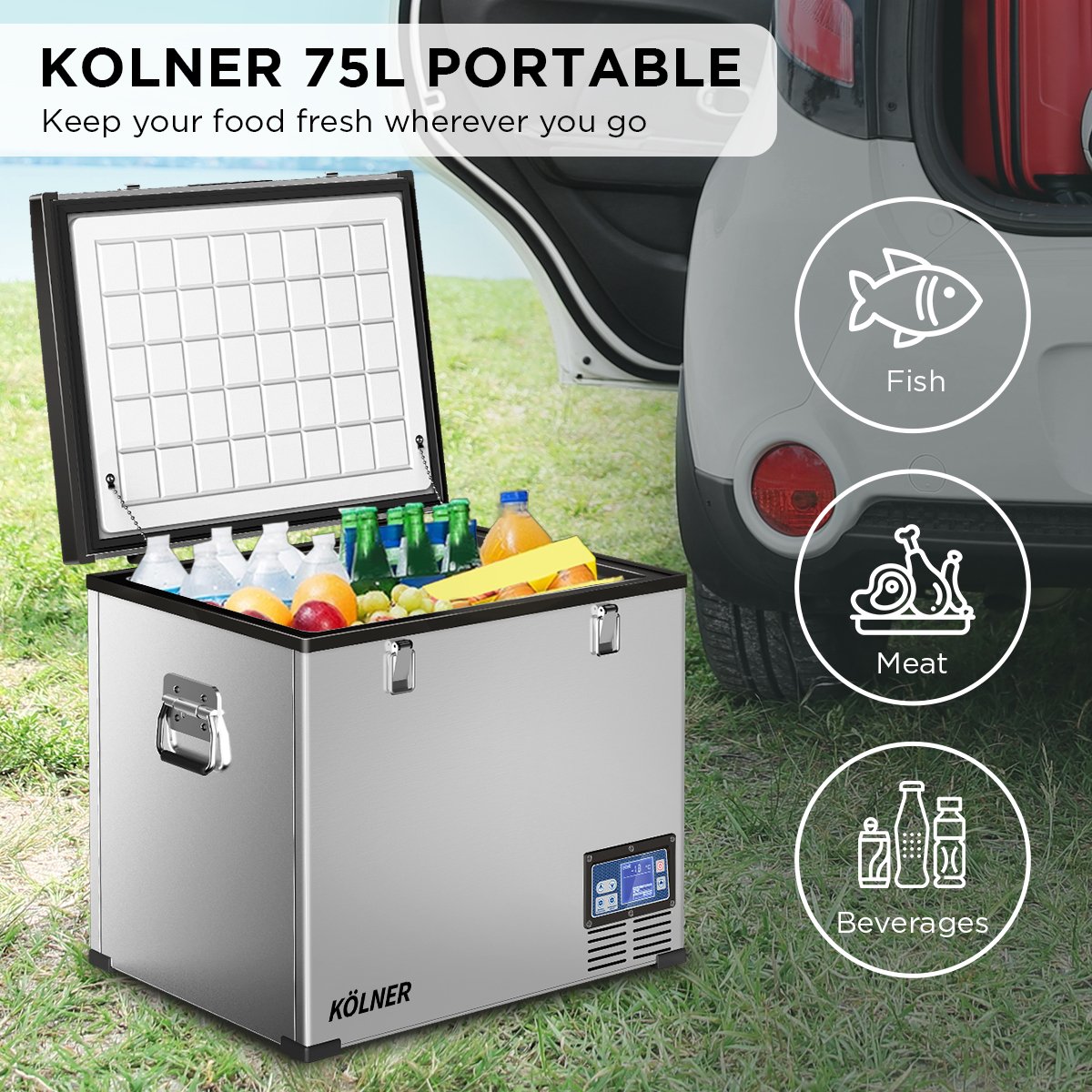 Kolner 75l Portable Fridge Chest Freezer With Lcd Panel - Rv Vehicle Camping Refrigerator - Bring To Door 