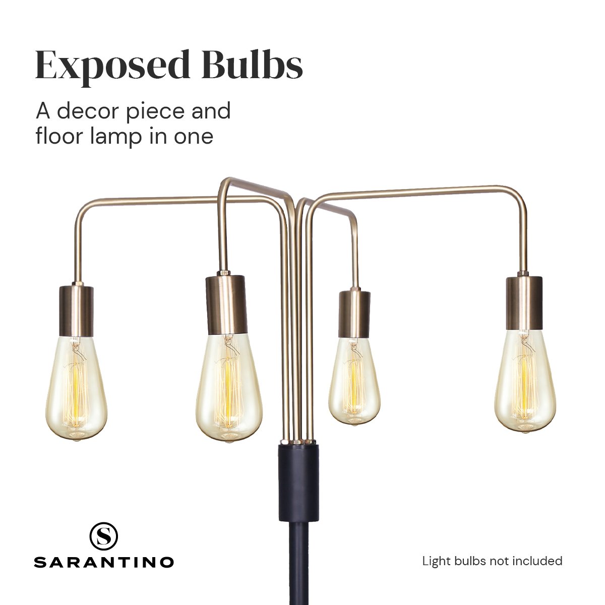 Sarantino Modern Exposed Bulb 4-Arm Industrial Light Floor Lamp - Bring To Door 