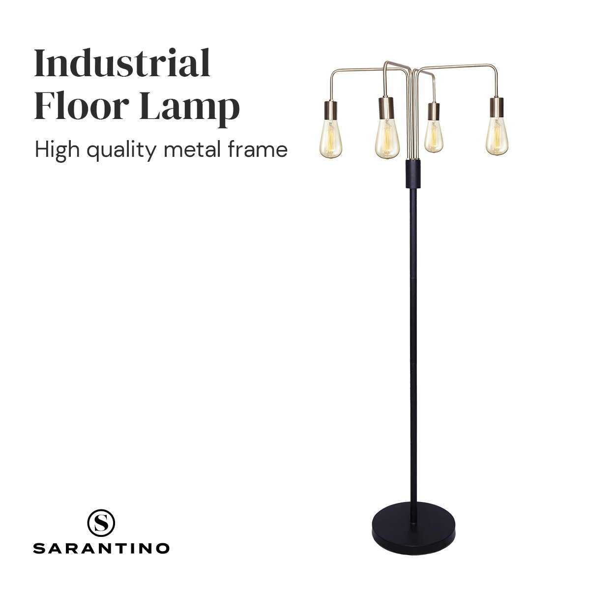 Sarantino Modern Exposed Bulb 4-Arm Industrial Light Floor Lamp - Bring To Door 