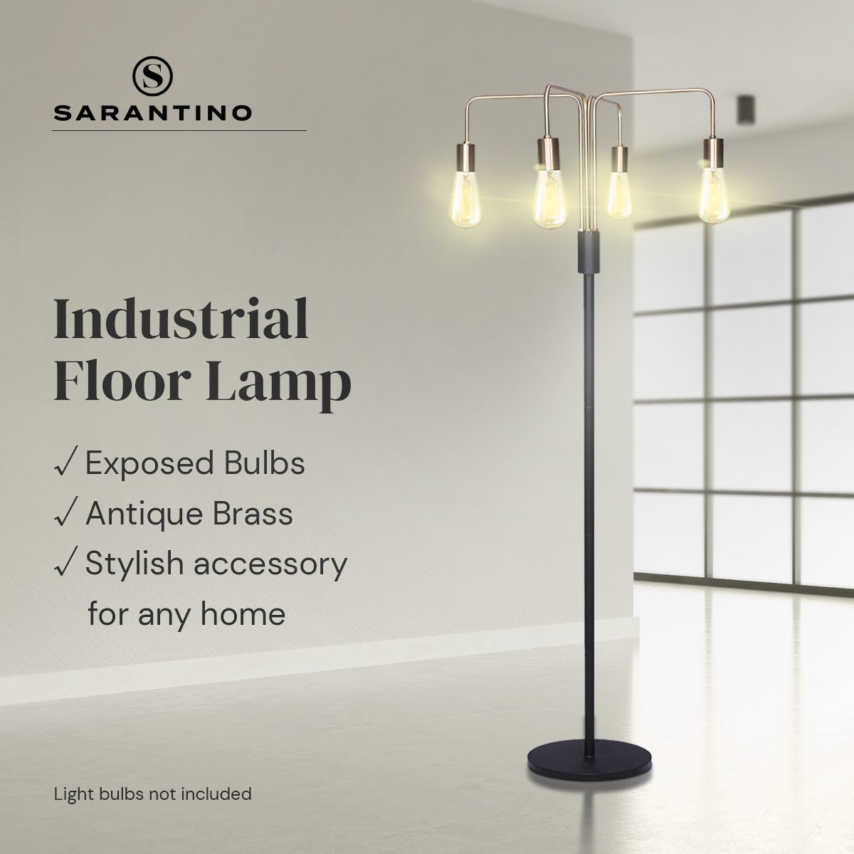 Sarantino Modern Exposed Bulb 4-Arm Industrial Light Floor Lamp - Bring To Door 