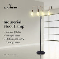 Thumbnail for Sarantino Modern Exposed Bulb 4-Arm Industrial Light Floor Lamp - Bring To Door 