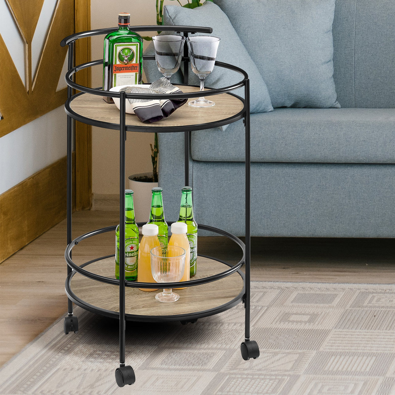 Sarantino Reno Mini Bar Cart Caddy - Grey Oak - Bring To Door 