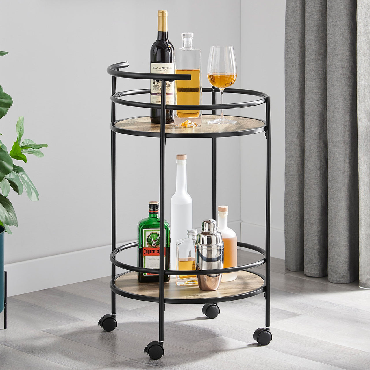 Sarantino Reno Mini Bar Cart Caddy - Grey Oak - Bring To Door 