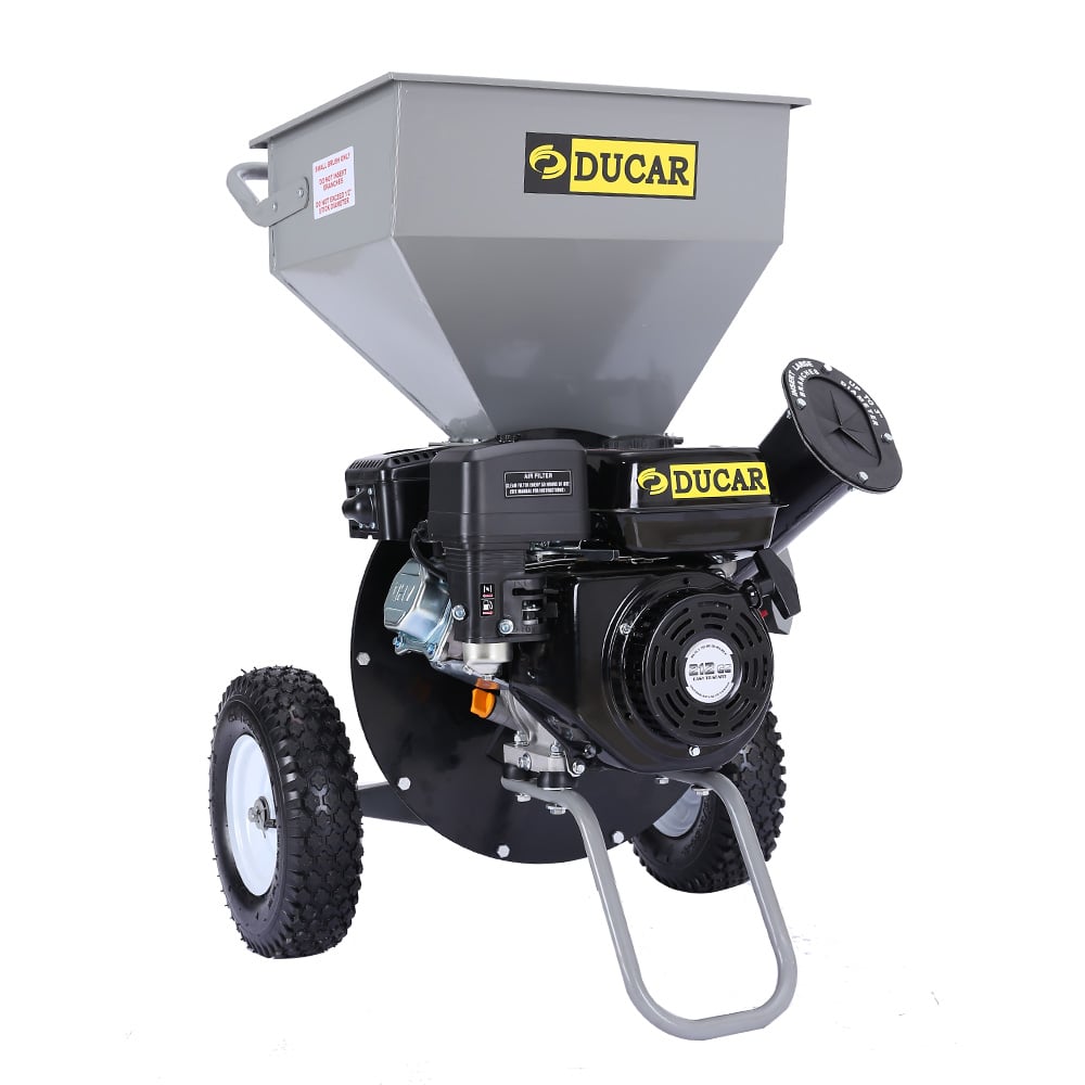 Ducar Wood Chipper Shredder Mulcher Garden 8hp Petrol Motor Upright Grinder - Silver - Bring To Door 