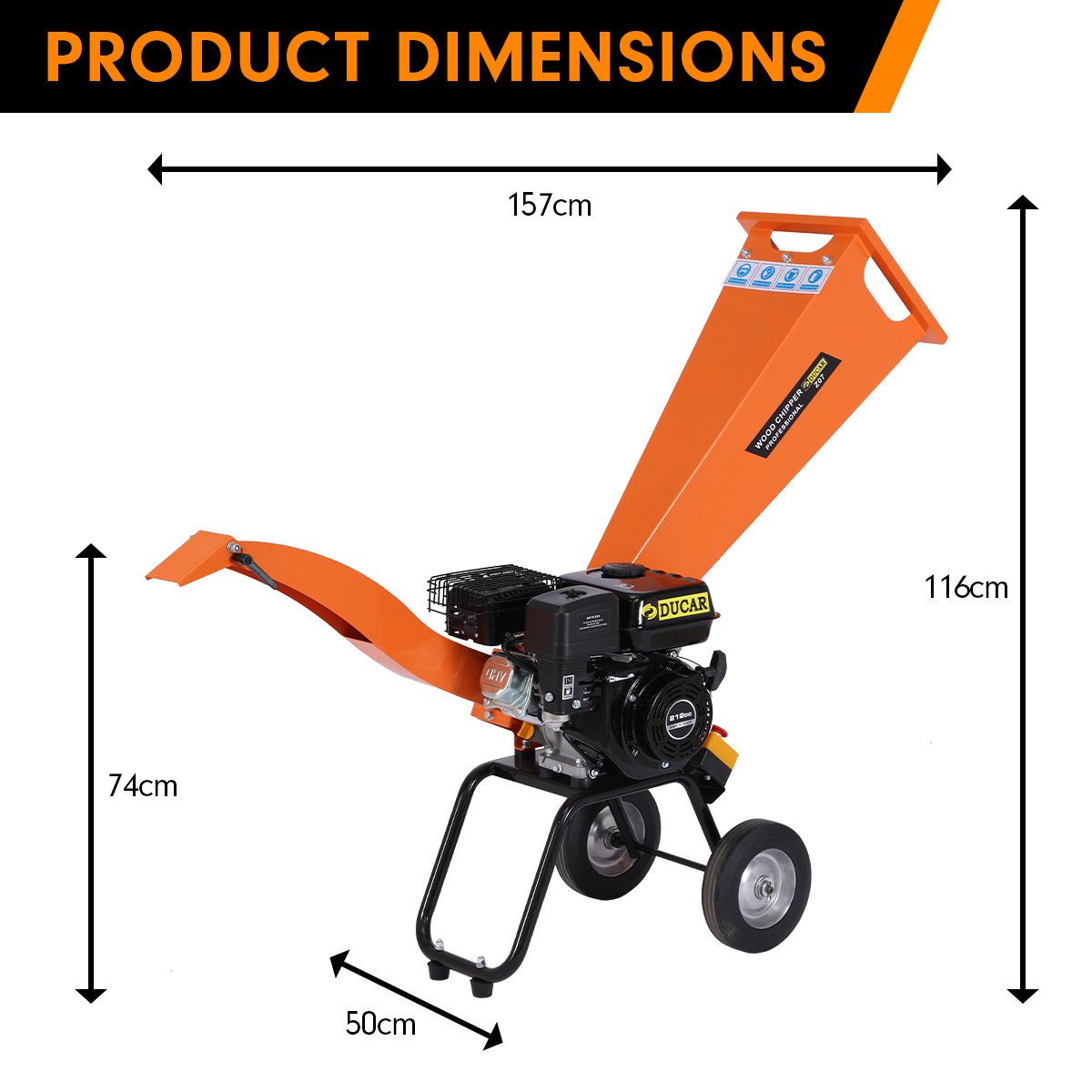 Ducar 7hp Wood Chipper Shredder Mulcher Grinder Petrol Orange - Bring To Door 