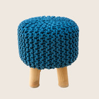 Thumbnail for Kids Hand Knitted Cotton Braided Foot Rest Sitting Stool Ottoman (Blue)