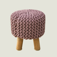 Thumbnail for Kids Hand Knitted Cotton Braided Foot Rest Sitting Stool Ottoman (Rose Pink)