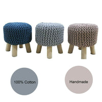 Thumbnail for Kids Hand Knitted Cotton Braided Foot Rest Sitting Stool Ottoman (Rose Pink)