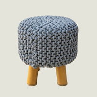 Thumbnail for Kids Hand Knitted Cotton Braided Foot Rest Sitting Stool Ottoman (Light Grey)