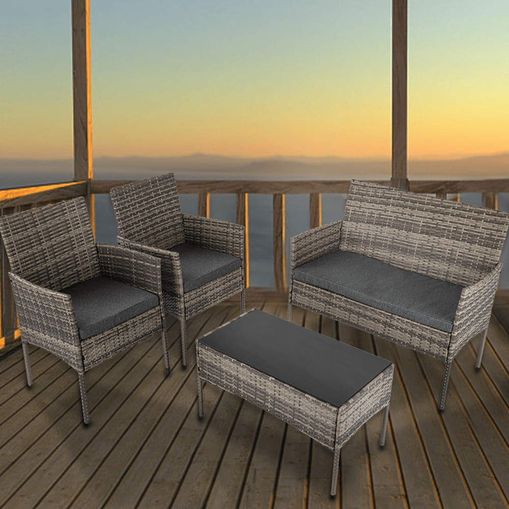 4 Seater Wicker Outdoor Lounge Set - Mixed Grey - Bring To Door 