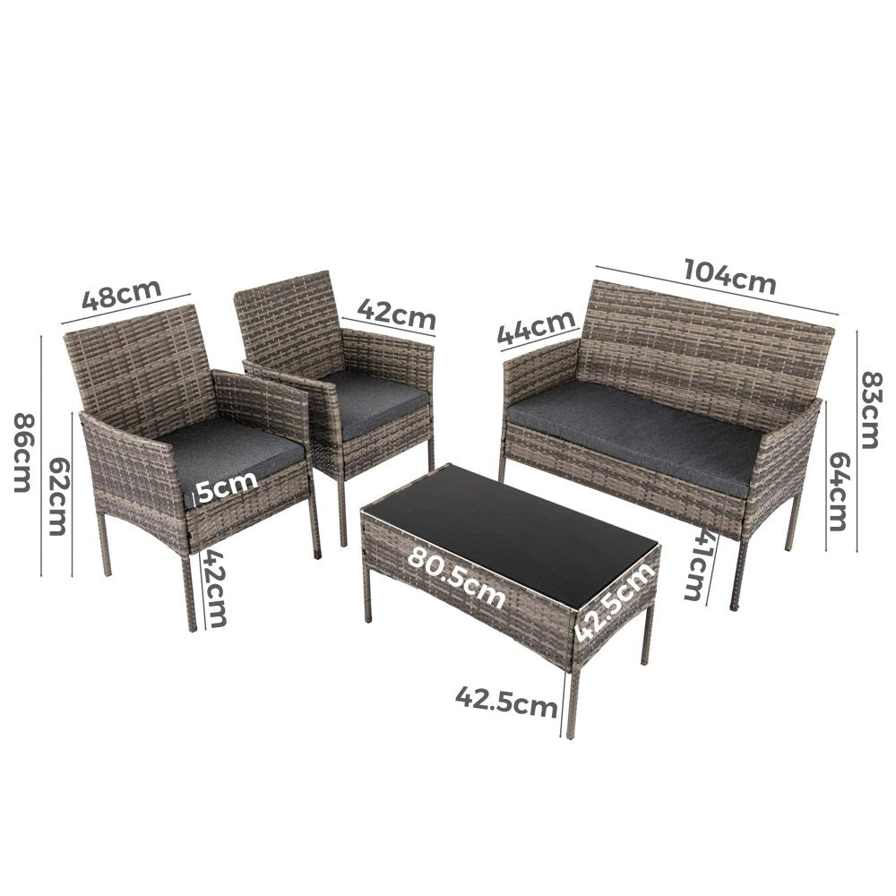 4 Seater Wicker Outdoor Lounge Set - Mixed Grey - Bring To Door 