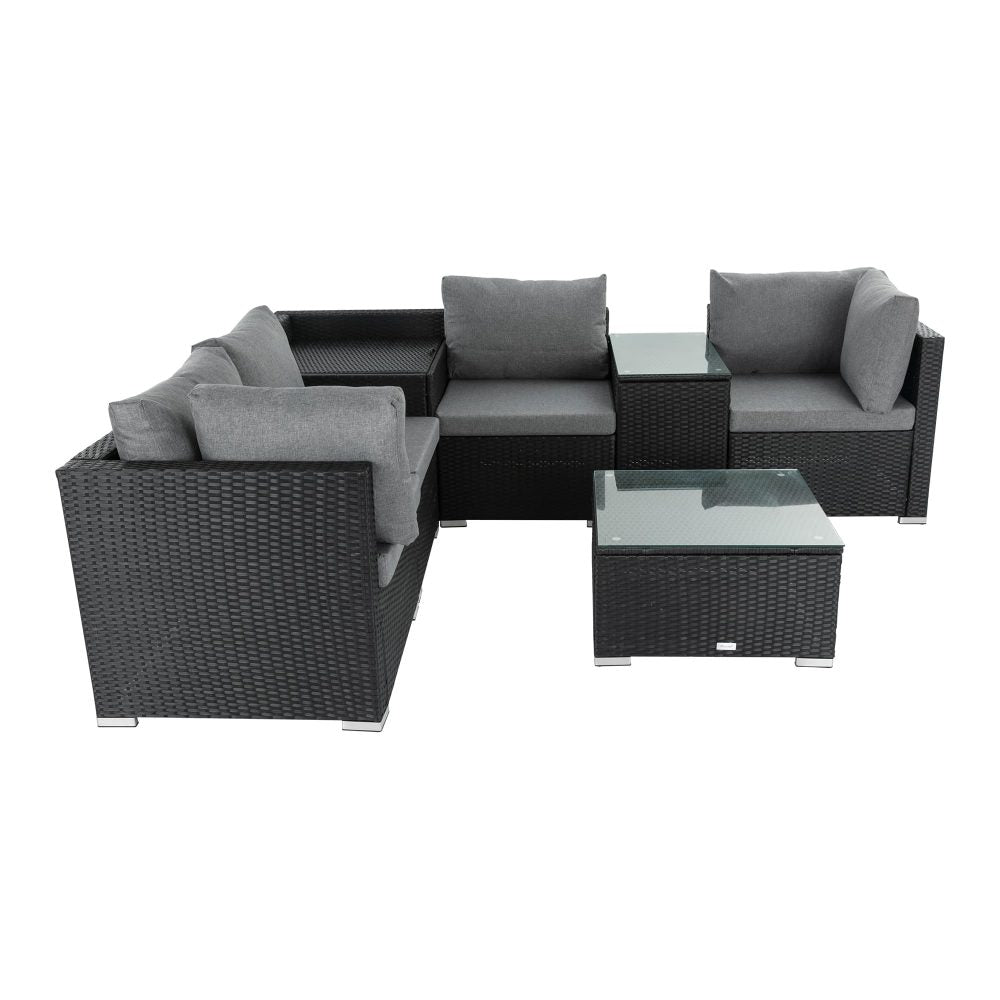 7PC Outdoor Wicker Loveseat Setting with Storage Corner (Black) - Bring To Door 