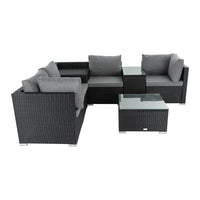 Thumbnail for 7PC Outdoor Wicker Loveseat Setting with Storage Corner (Black) - Bring To Door 