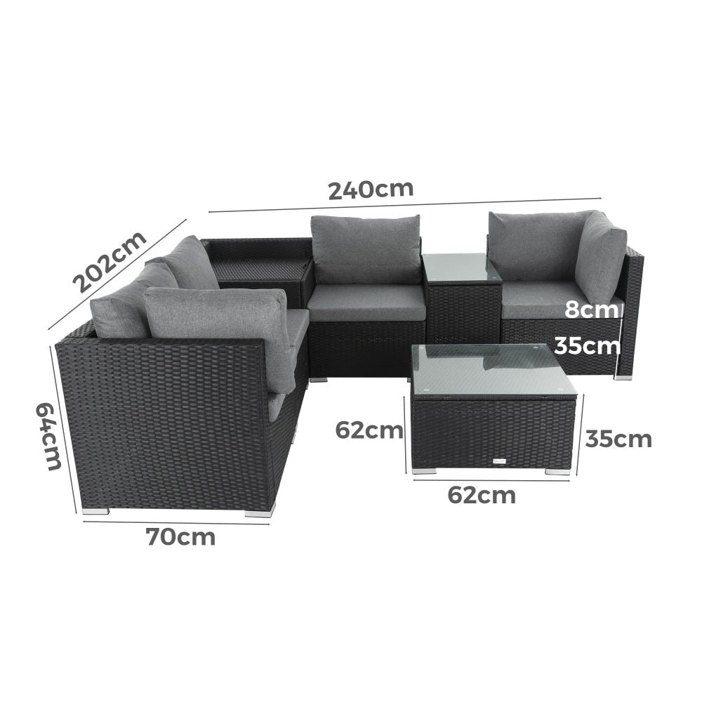 7PC Outdoor Wicker Loveseat Setting with Storage Corner (Black) - Bring To Door 