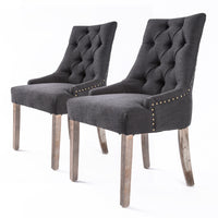 Thumbnail for 2X French Provincial Dining Chair Oak Leg AMOUR BLACK