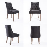 Thumbnail for 2X French Provincial Dining Chair Oak Leg AMOUR BLACK