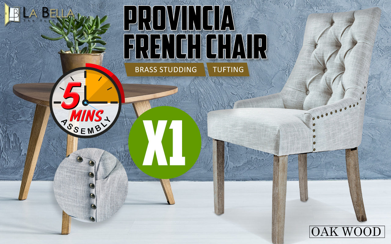 French Provincial Dining Chair Oak Leg AMOUR GREY