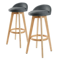 Thumbnail for 2X Wooden Bar Stool Dining Chair Fabric LEILA 72cm GREY