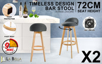 Thumbnail for 2X Wooden Bar Stool Dining Chair Fabric LEILA 72cm GREY