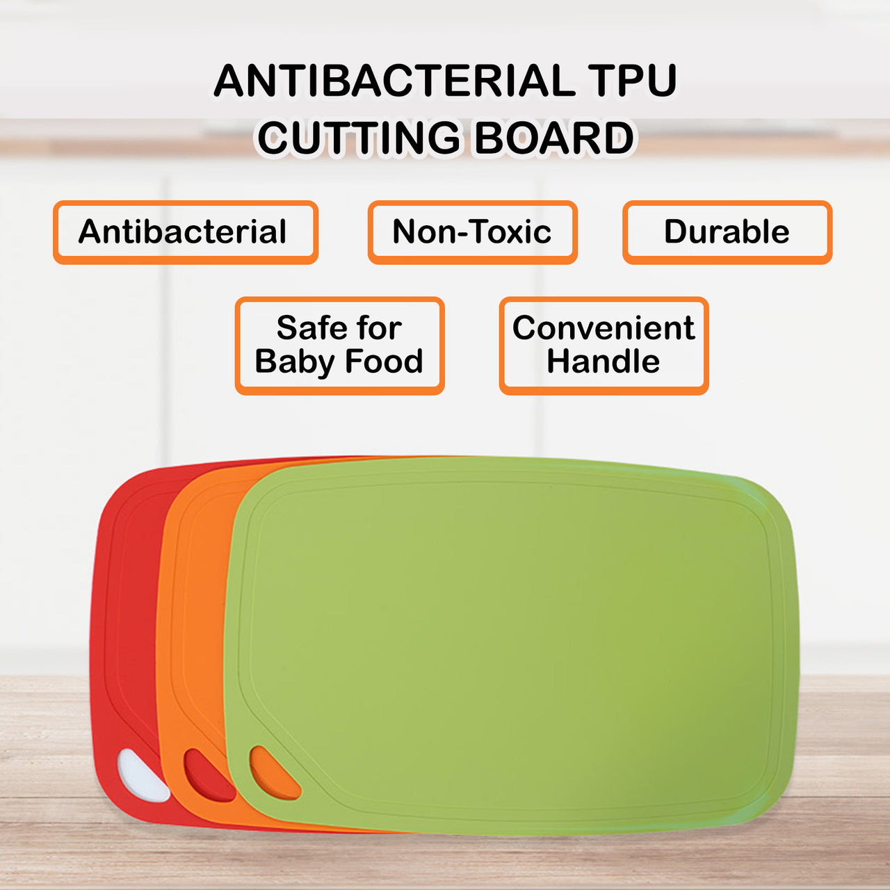 TPU Chopping Board Antibacterial Cutting Board Baby Food Grade ORANGE - Bring To Door 