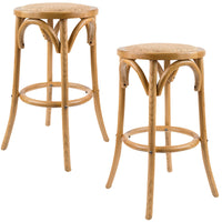 Thumbnail for Aster 2pc Round Bar Stools Dining Stool Chair Solid Birch Timber Rattan Seat Oak