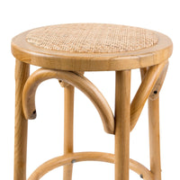 Thumbnail for Aster 2pc Round Bar Stools Dining Stool Chair Solid Birch Timber Rattan Seat Oak