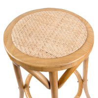 Thumbnail for Aster 2pc Round Bar Stools Dining Stool Chair Solid Birch Timber Rattan Seat Oak