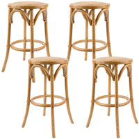 Thumbnail for Aster 4pc Round Bar Stools Dining Stool Chair Solid Birch Wood Rattan Seat Oak