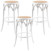 Thumbnail for Aster 3pc Round Bar Stools Dining Stool Chair Solid Birch Wood Rattan Seat White