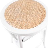 Thumbnail for Aster 3pc Round Bar Stools Dining Stool Chair Solid Birch Wood Rattan Seat White