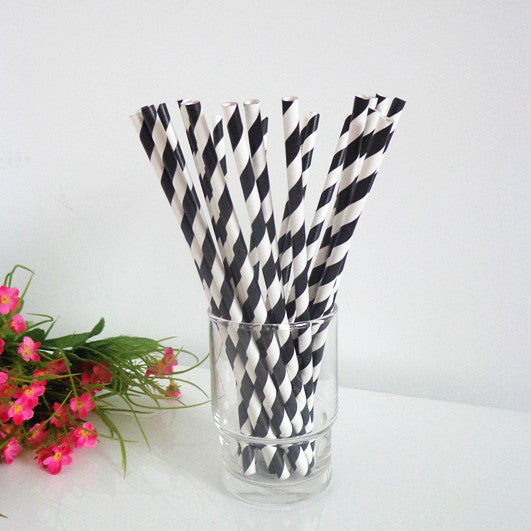 200 Pack Black White Drinking Straws Biodegradable Eco Paper Birthday Party Event Bistro Bar Cafe Take Away - Bring To Door 