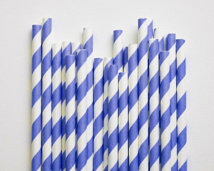 200 Pack Blue White Drinking Straws Biodegradable Eco Paper Birthday Party Event Bistro Bar Cafe Take Away - Bring To Door 