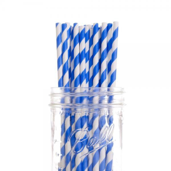 200 Pack Blue White Drinking Straws Biodegradable Eco Paper Birthday Party Event Bistro Bar Cafe Take Away - Bring To Door 