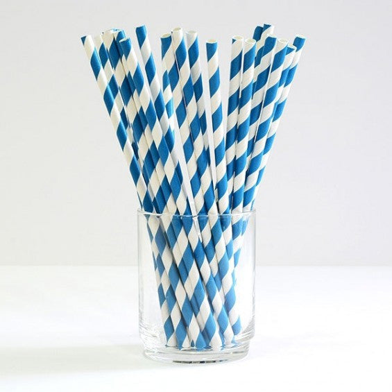 200 Pack Blue White Drinking Straws Biodegradable Eco Paper Birthday Party Event Bistro Bar Cafe Take Away - Bring To Door 