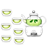 Thumbnail for 5 SetS of Gongfu Chinese Ceremony Tea Set - 6 Glass cups with Infuser and Tealight Candle Pot Warmer - Bring To Door 