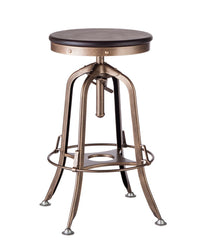 Thumbnail for Industrial Wooden Height Adjustable Swivel Bar Stool - French Brass