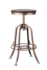 Thumbnail for Industrial Wooden Height Adjustable Swivel Bar Stool - French Brass