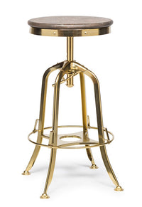 Thumbnail for Industrial Height Adjustable Swivel Bar Stool with Oak Wood Top - Gold Finish