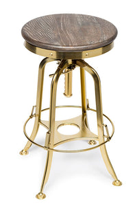 Thumbnail for Industrial Height Adjustable Swivel Bar Stool with Oak Wood Top - Gold Finish