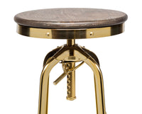 Thumbnail for Industrial Height Adjustable Swivel Bar Stool with Oak Wood Top - Gold Finish