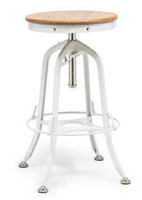 Thumbnail for White Bar Stool Hamptons Style Height Adjustable and Swivel with Natural Wood Top