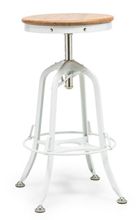 Thumbnail for White Bar Stool Hamptons Style Height Adjustable and Swivel with Natural Wood Top