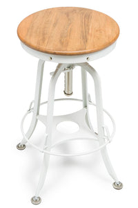 Thumbnail for White Bar Stool Hamptons Style Height Adjustable and Swivel with Natural Wood Top