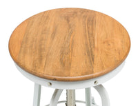 Thumbnail for White Bar Stool Hamptons Style Height Adjustable and Swivel with Natural Wood Top