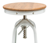 Thumbnail for White Bar Stool Hamptons Style Height Adjustable and Swivel with Natural Wood Top