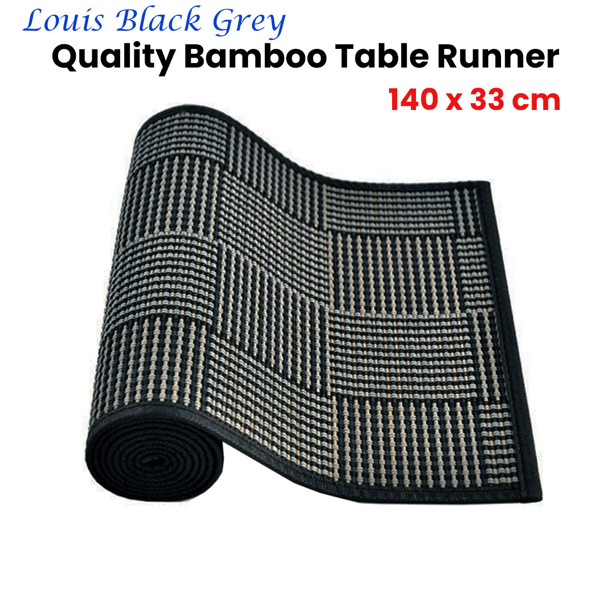 Louis Bamboo Table Runner Black Grey 140 x 33cm - Bring To Door 