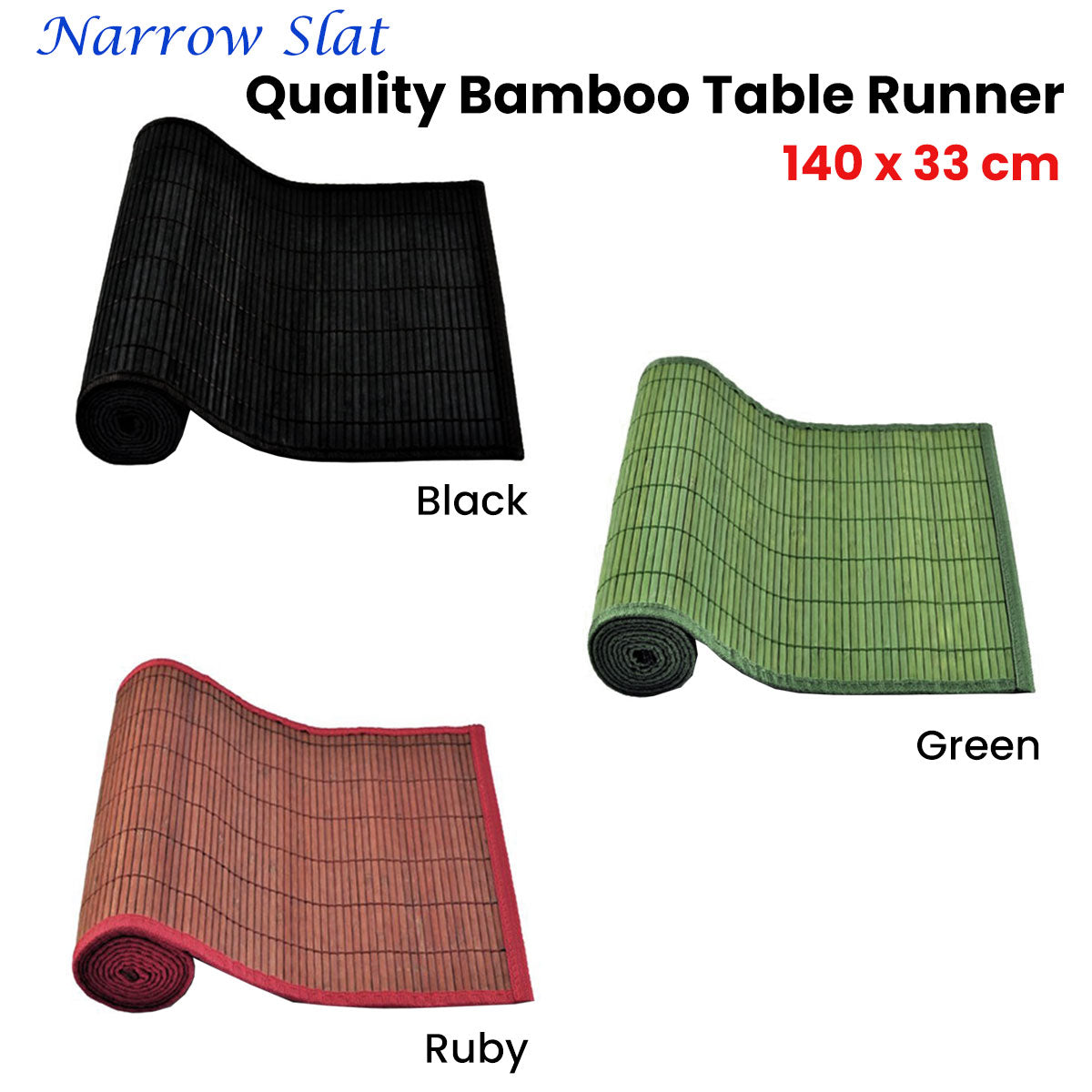 Narrow Slat Bamboo Table Runner 140 x 33cm Black - Bring To Door 