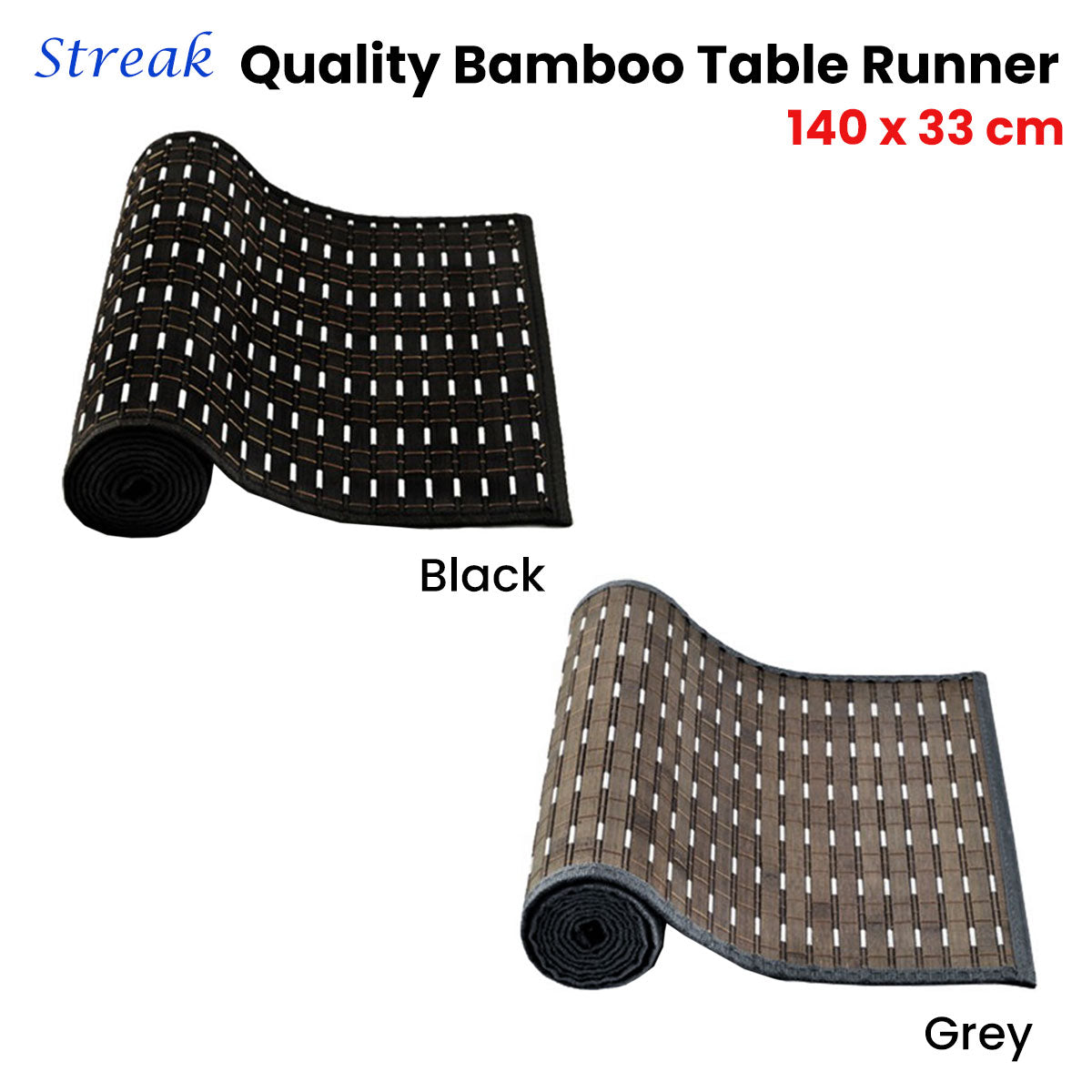 Streak Bamboo Table Runner 140 x 33cm Black Silver - Bring To Door 